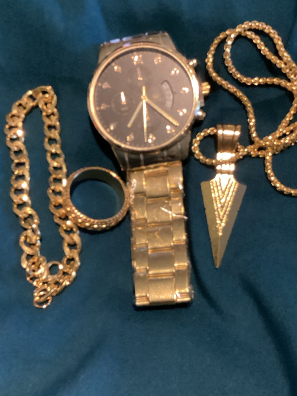 Men's Gold-Tone Bracelet Watch with Matching Gold Accessories